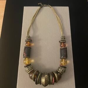 Large Gold Tone and Earth Tones Beaded Necklace